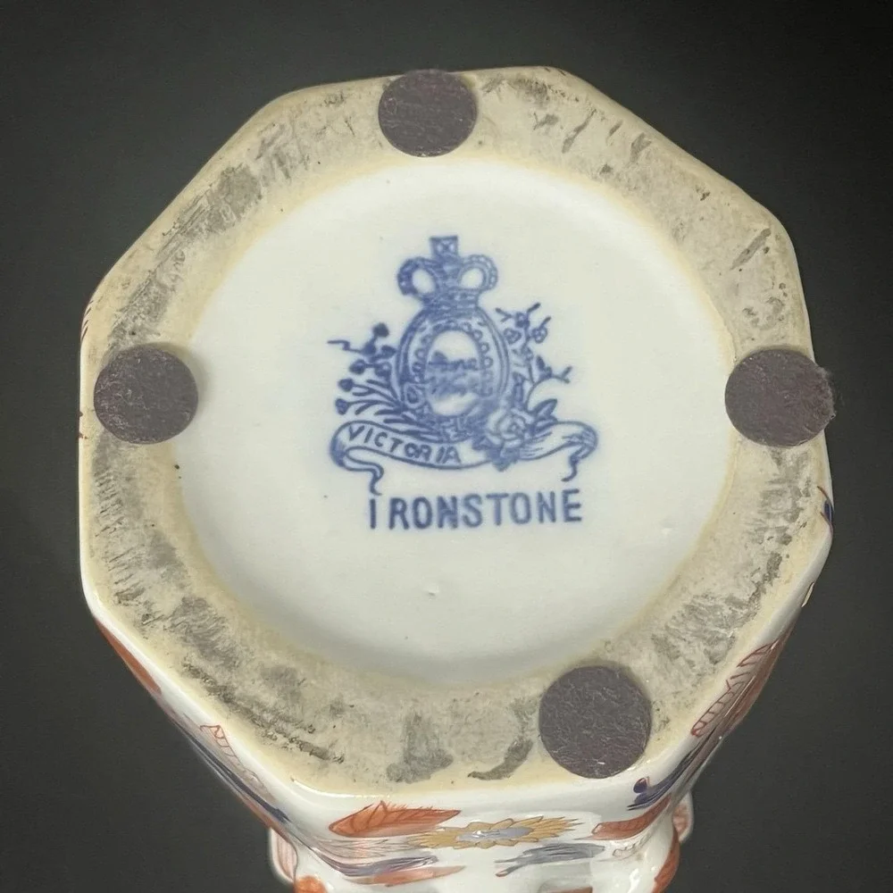 Victoria Ironstone Floral Pitcher Imari Style Hexagonal Monkey Handle Jug